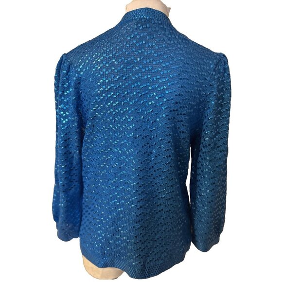 ST JOHN VINTAGE Sequin Jacket L 80's Blue Wedding Formal Party Cruise Holiday - Picture 8 of 15